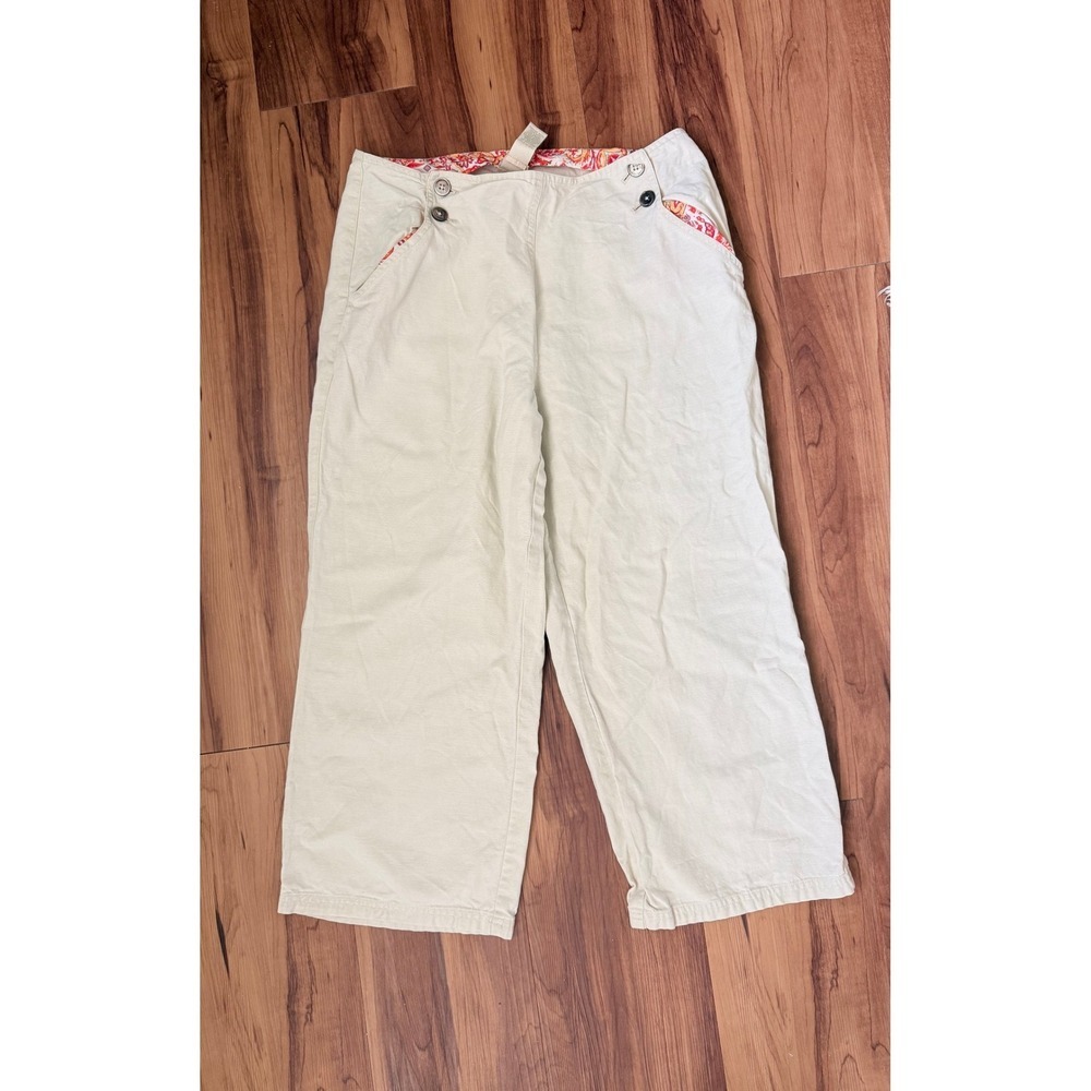 J.jill Wide Leg‎ Cropped Pants Coastal Chic Sailor Style Button Detail Size 10P